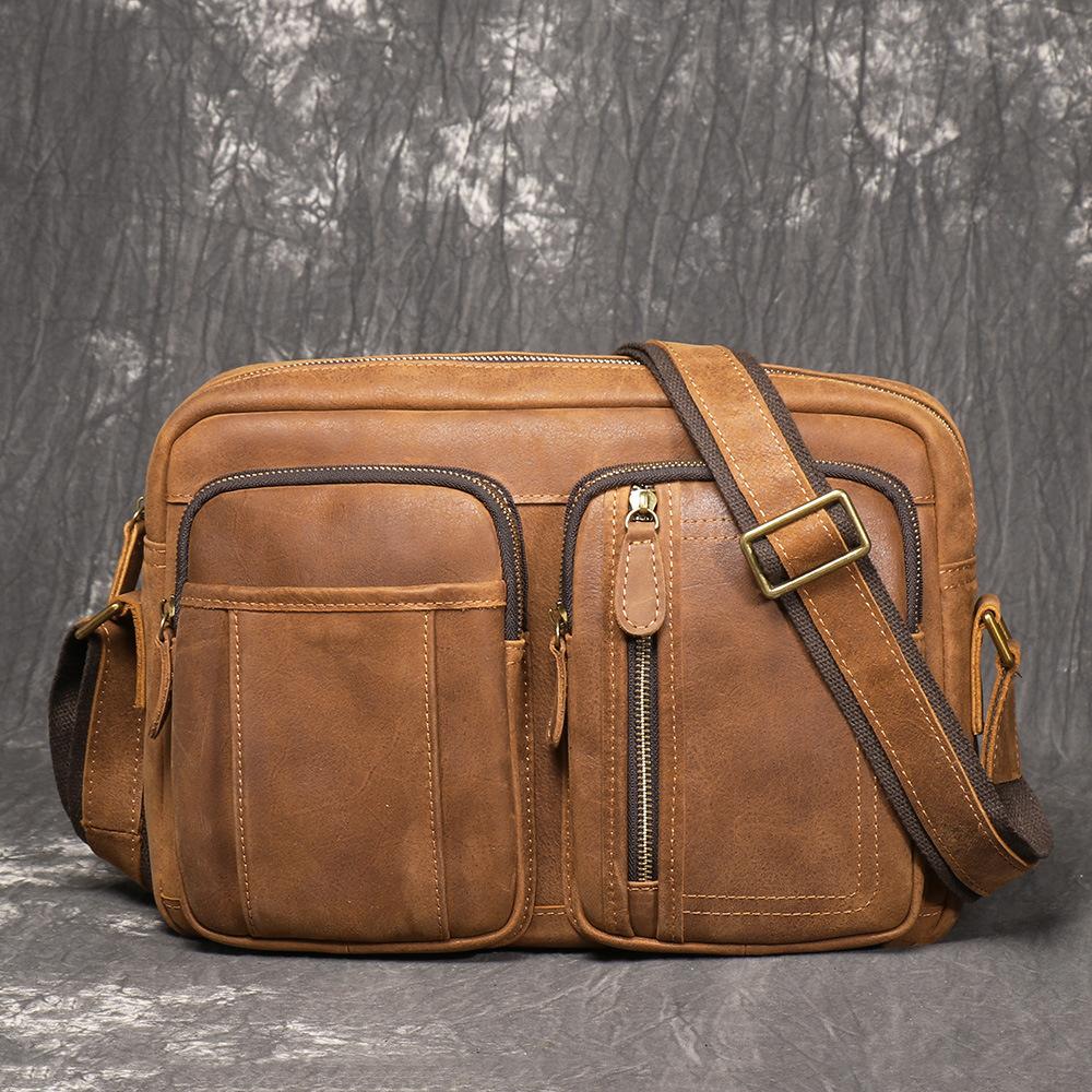 Retro Men S Genuine Leather Shoulder Bag Leisure Travel Matte Leather Messenger Bag Cowhide Large Capacity Ipad Bag