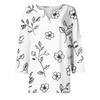 Damenmode Lässiges T-Shirt mit Blumendruck, V-Ausschnitt, dekorativen Knöpfen und Dreiviertelärmeln