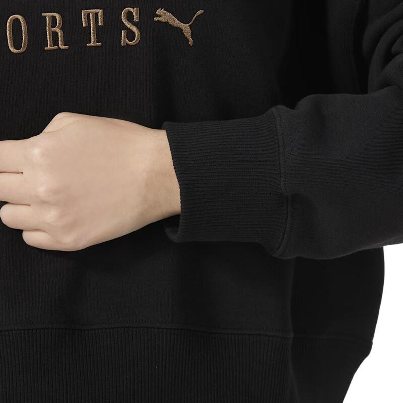 Puma Letter Embroidery Pattern Design Round Neck Loose Long Sleeve Sweatshirt Women Sweatshirt Black 626169-01