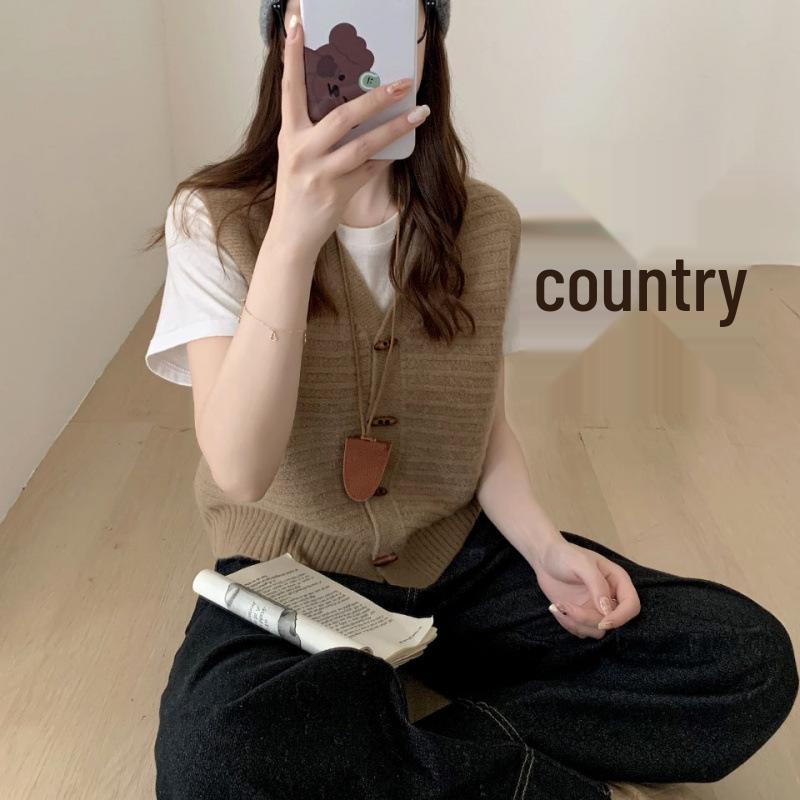 Women's Korean Knitted Sweater Vest - Loose Fit, Sleeveless with Shoulder Pads for Autumn/Winter Layering