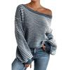 2025 Fashion Loose and Lazy Style Drop Shoulder Stripes Sweater Women Winter New Arrival Thermal Knitting Pullover Tops Women