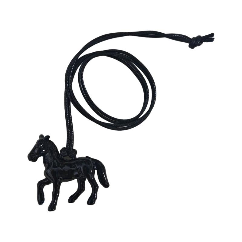 Versatile Long Pendant Necklace Featuring Horse Design In Vibrant Acrylic On Soft Leather Rope for Various Outfits