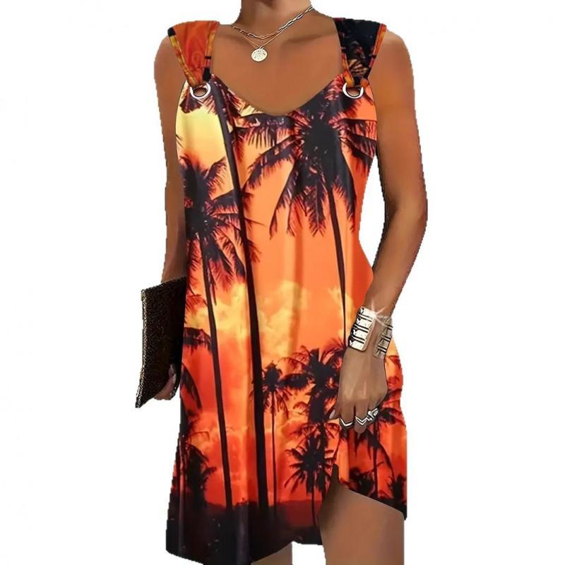 Gradient Print A-Line Sleeveless Midi Dress Women Casual Chic Office Wear 2025