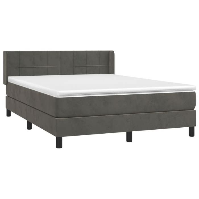 3130962 vidaXL Lit à sommier tapissier et matelas Gris foncé 140x200cm Velours