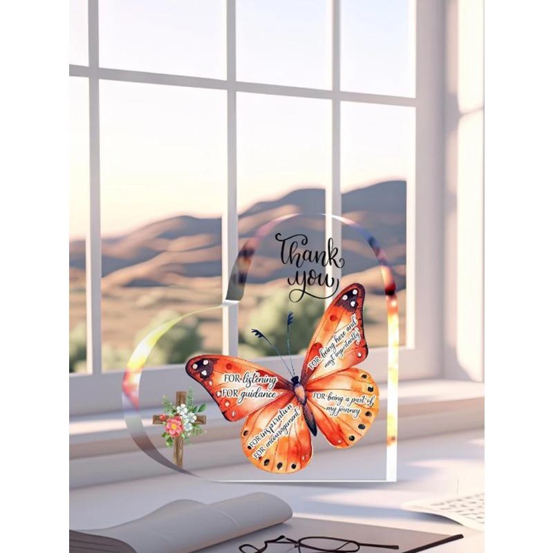 2D Flat Thank You Friend Gift Acrylic Heart Shaped Desktop Decoration Plaque, Home Decor Plaque Hanging Wall Art Decorative Garden Decoration for Room