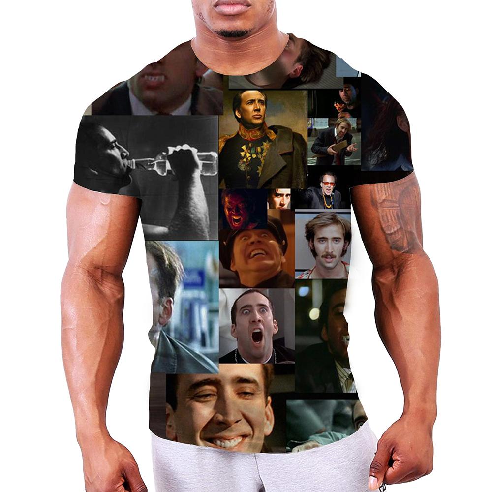 Personalized Fun Creative Actor Nicolas Cage Pattern 3D Printed Hip Hop Short Sleeved Men's T-shirts - Soft Medium Stretch Fabric Relaxed Fit Clothing