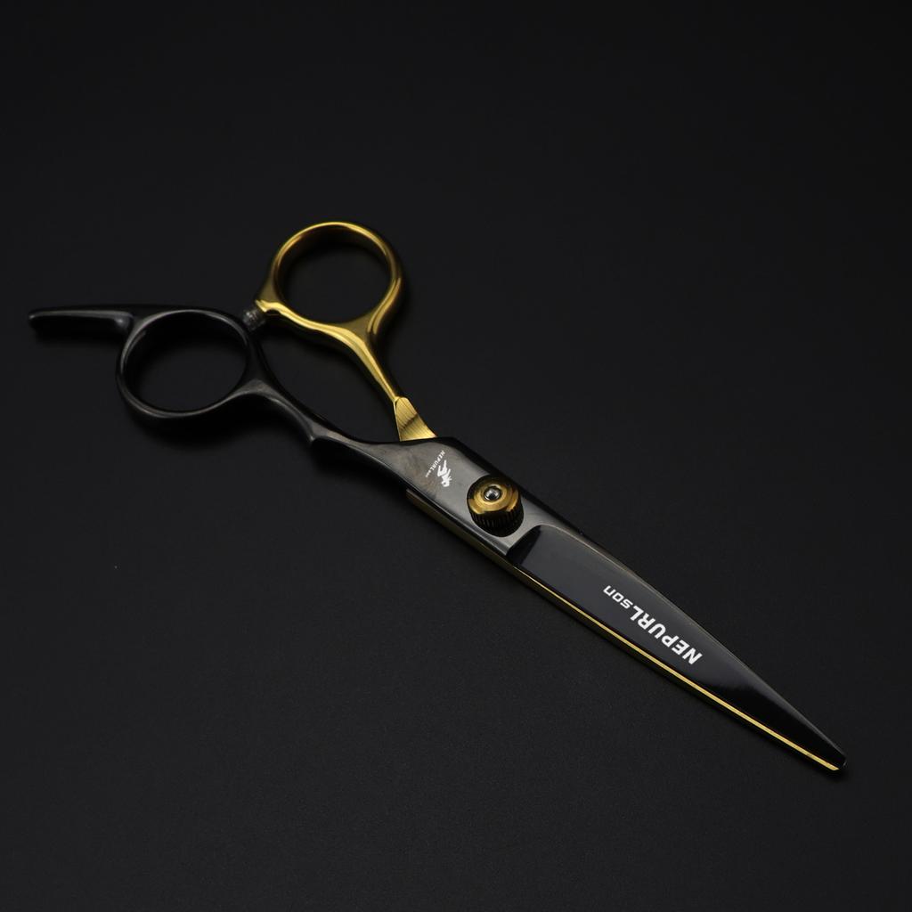 6.0 inch high screw electroplated black gold, hair scissors, hair scissors, flat scissors, bangs scissors, thin scissors 6H
