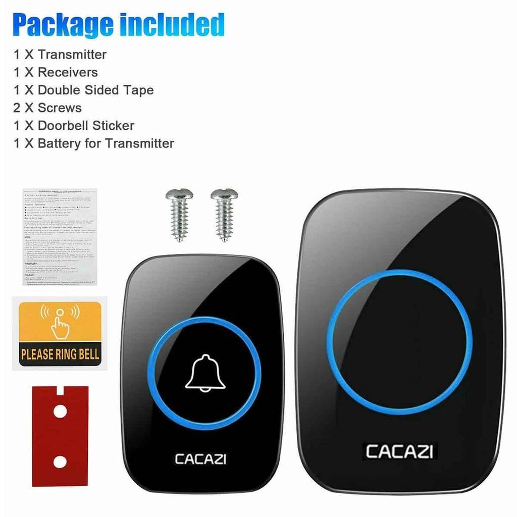 Waterproof Wireless Doorbell Kit for Home Use, Adjustable Volume, 5 Levels of Volume, 60 Ring Tones, Easy To Use, with LED Indicator