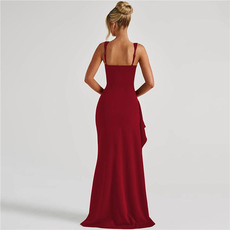 Women's Summer Fashion Spaghetti Strap Backless High Slit Dress