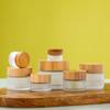 Portable Frosted Glass Cosmetic Jar with Wood Grain Lid for Face & Eye Cream, 5-100g Capacity, Refillable Sample Bottle (30g Option)