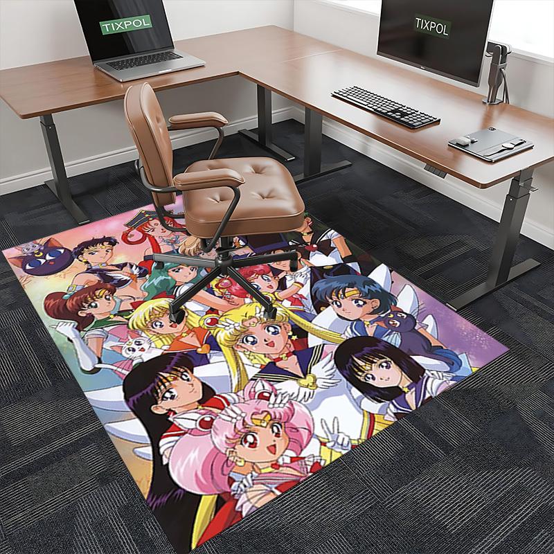 1pc Sailor Moon Anime Chair Mat - Office Desk Pad with Sailor Scout Characters, Non-Slip Carpet for Home Decor, Suitable for All Seasons, Perfect Gift