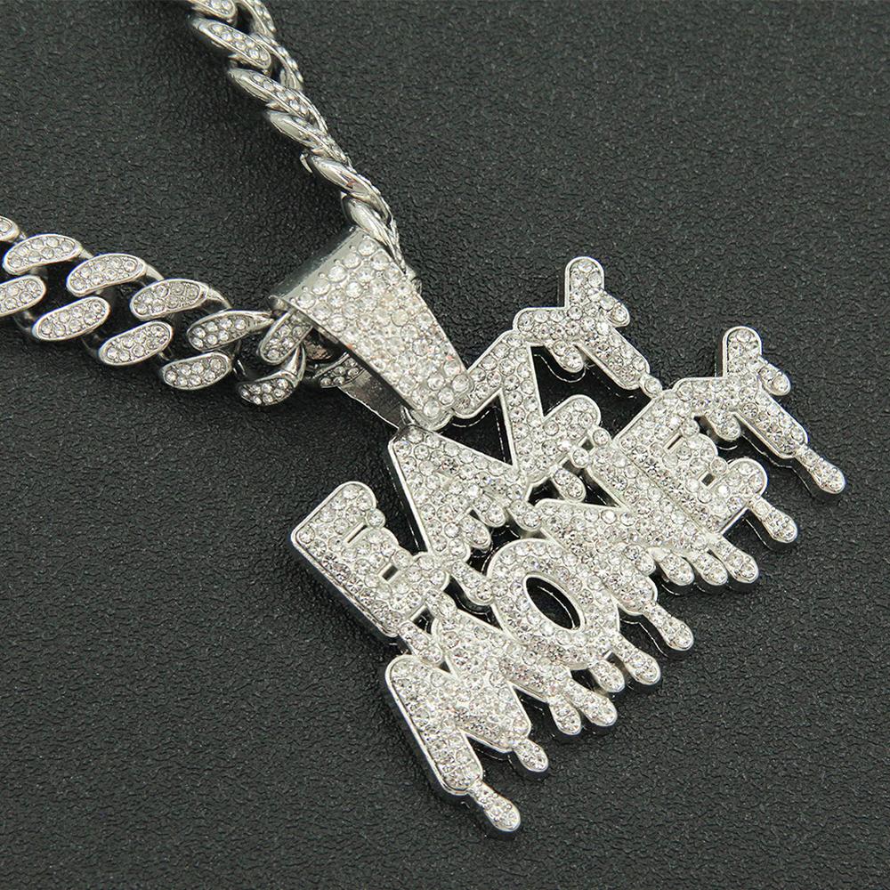 Fashion Rock EAZY MONEY Letter Pendant With 13mm Rhinestones Miami Cuban Chain HipHop Iced Out Bling Necklaces Charm Man Jewelry