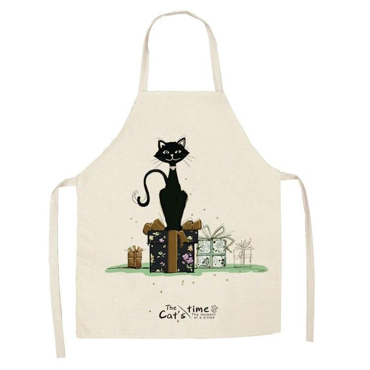 1 Pack Cute Cat Pattern Kitchen Cooking Baking BBQ Aprons for Men and Women Linen Bibs Home Cleaning Accessories