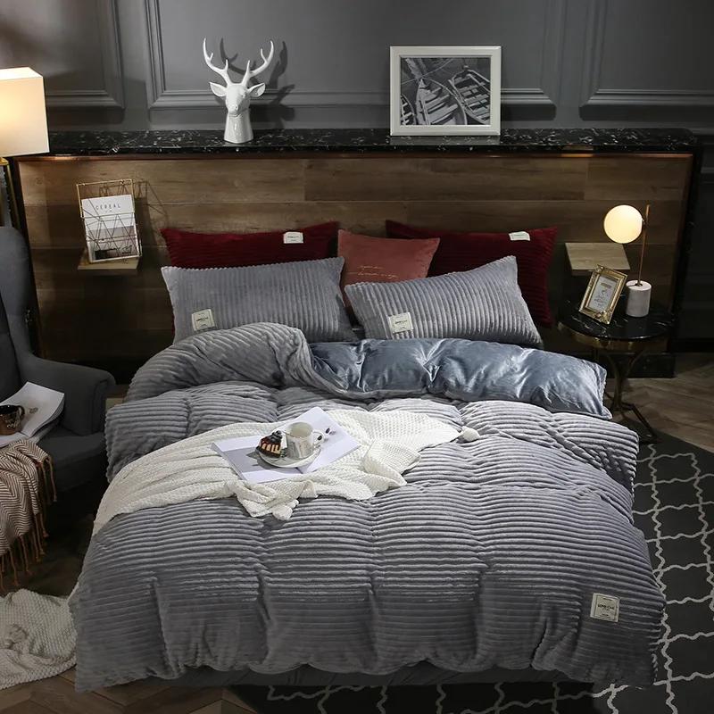 

Yellow Color Velvet Duvet Cover Winter Warmth Thick Bedding Set Double Quilt Cover Twin Queen King Comforter Cover 200×230cm 150x200cm 3pcs сірий