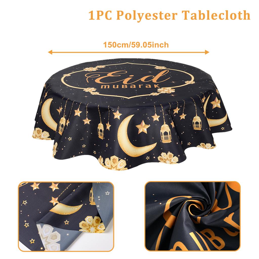Ramadan Kareem Eid Mubarak Polyester Round Tablecloth Ramadan Decor For Home 2025 Islamic Muslim Party Supplies EID Al  Adha