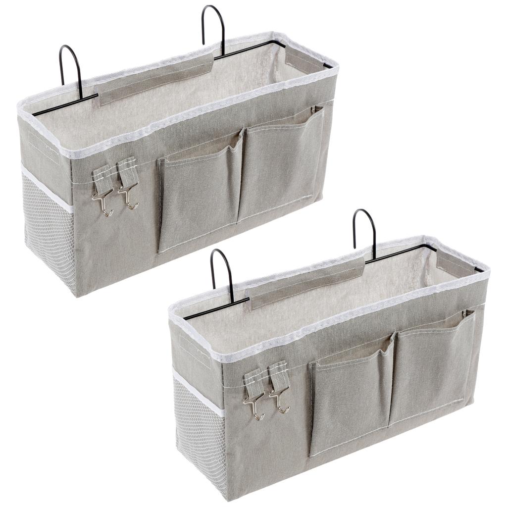 2Pcs Bedside Caddy Bed Organizer Bag with Pockets Canvas Hanging Hook Dorm Rooms Bed Bedroom Kitchen Storage Bag