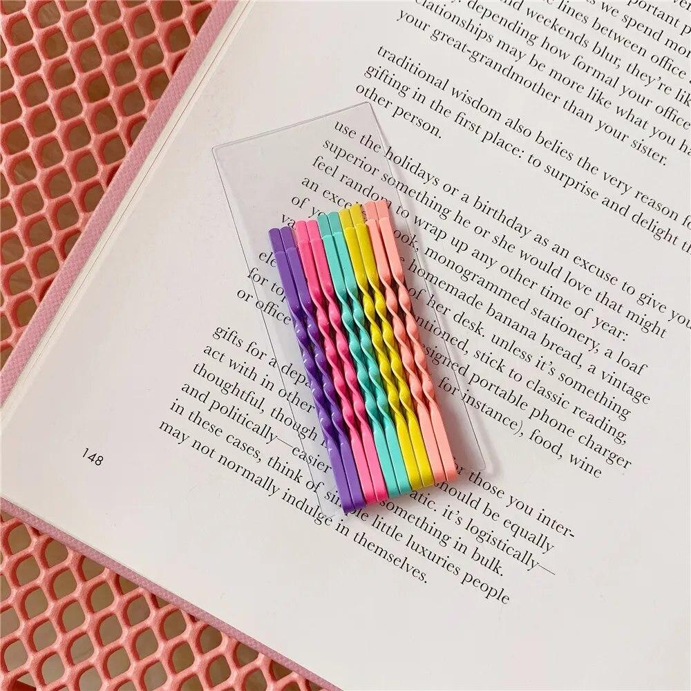 10pcs/12pcs/set with 5 Colors Ins Popular Rainbow Ice Cream Candy Color Metal Bangs Clips Hairpin Bobby Pin Barrette
