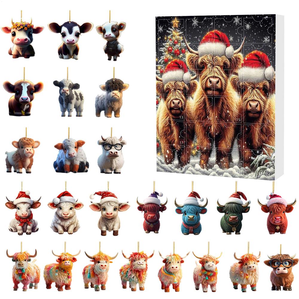 Christmas 2D Acrylic Ornaments 24-Day Countdown Calendar Animal Charm Tree Hanging Pendant 2026 New Year Holidays Kids Gifts