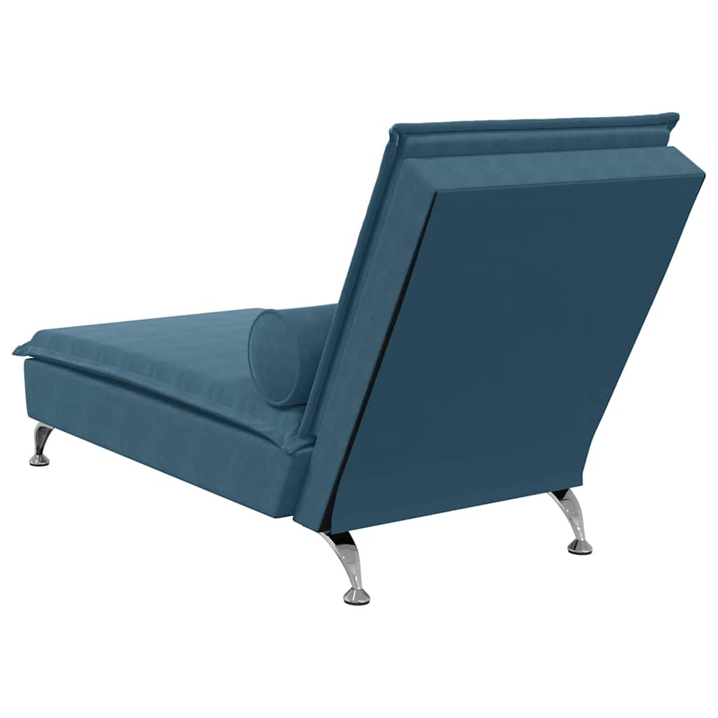 Massage Chaise Lounge with Neck Roll Blue Velvet