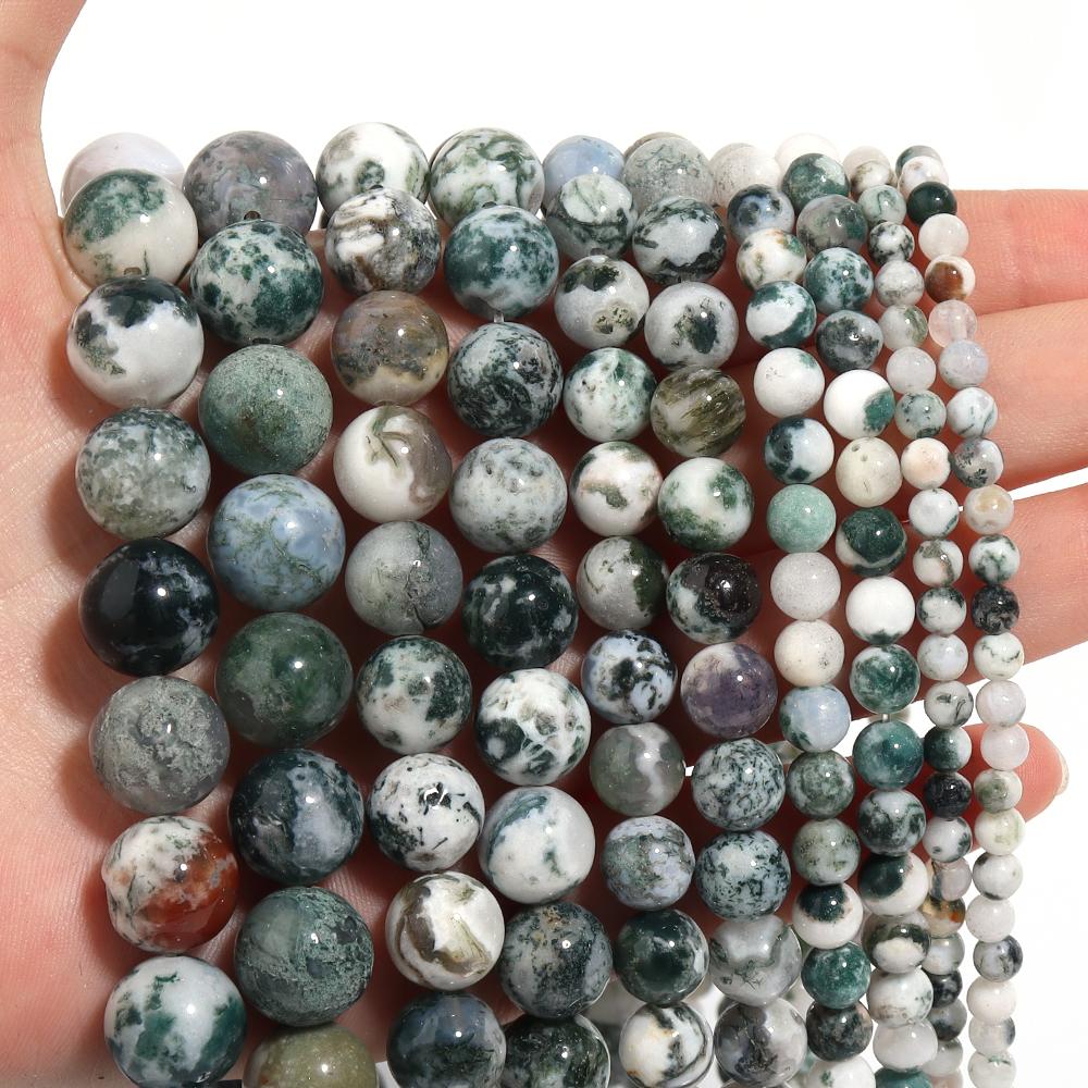 4 6 8 10 12mm Natural Tree Agate Stone Beads Round Loose Gemstone Beads For Jewelry Making DIY Bracelets Necklace Accessories