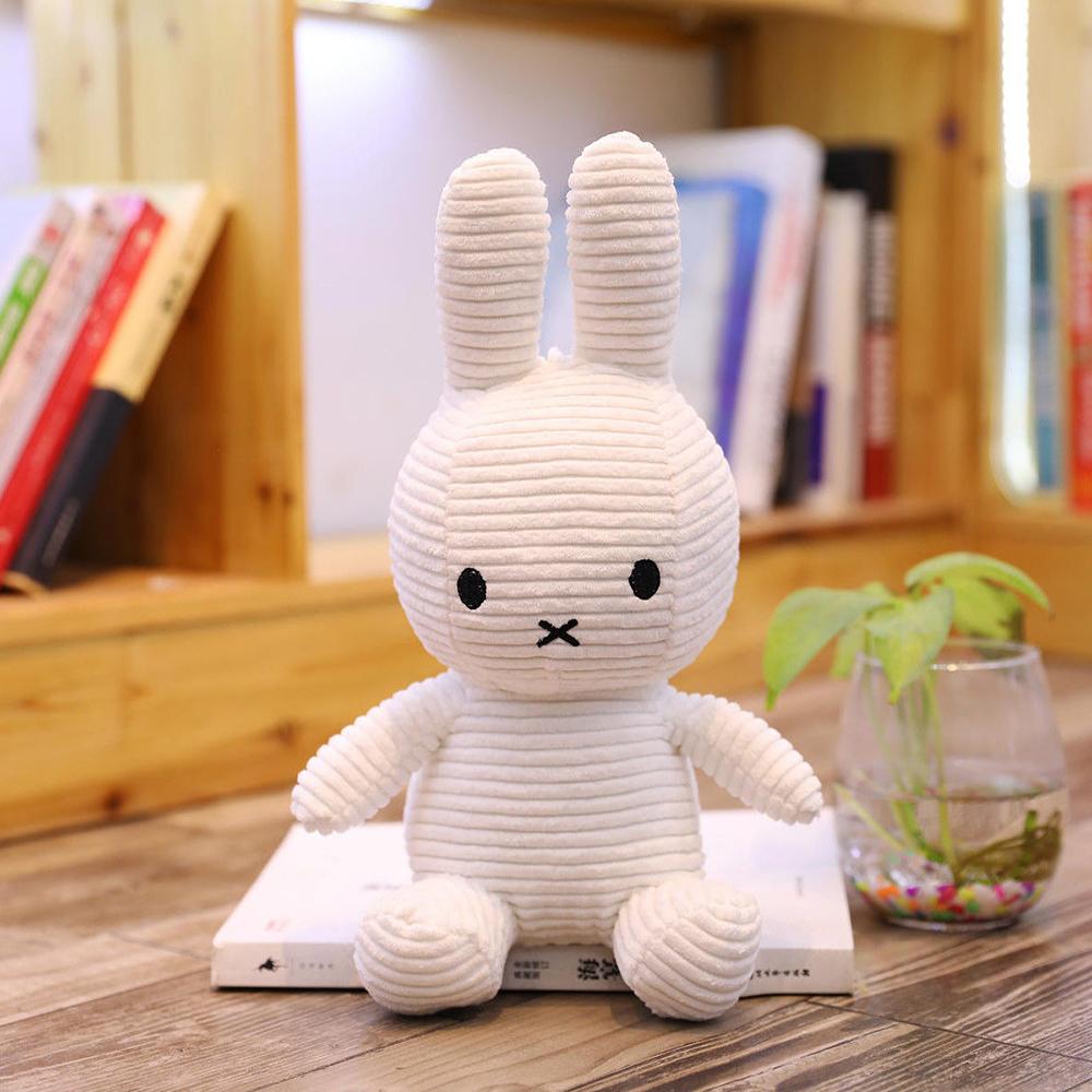 Kawaii Miffy Corduroy Striped Plush Doll Cute Miffy Peripheral Plush Doll Sitting Posture Home Decoration Fun Toy Girl Gift