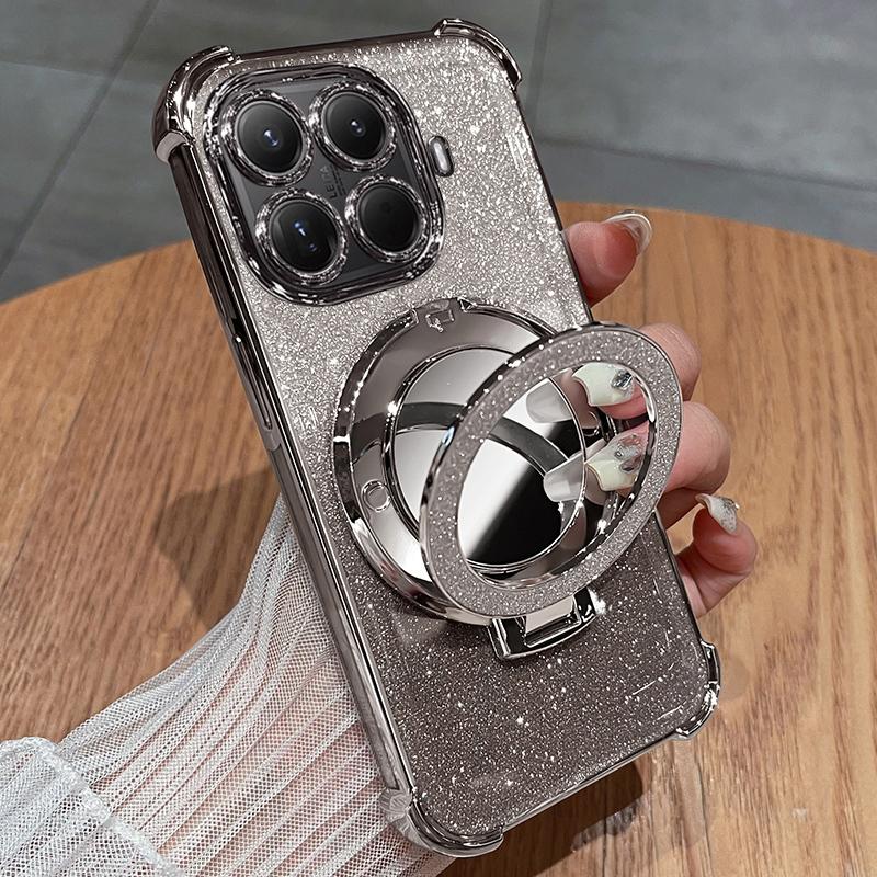 

Чехол для Xiaomi 15T Pro Чехол Зеркальный Блестящий Держатель Защита Объектива Камеры Роскошное Покрытие Бампер с Подушками Безопасности Мягкая Задняя Крышка Xiaomi 15T Pro серебряный