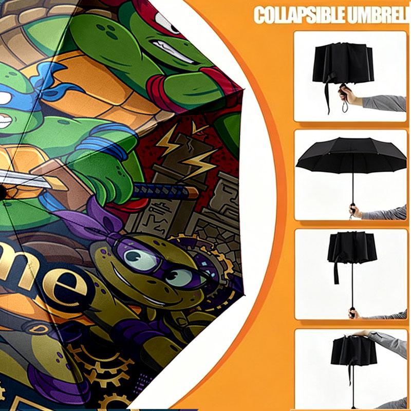 Custom Name Personalized Teenage Mutant Ninja Turtles Print Umbrella, Auto Open Close, 8‑Rib Sturdy Frame, Commute Camping Hiking Use, Birthday Gift