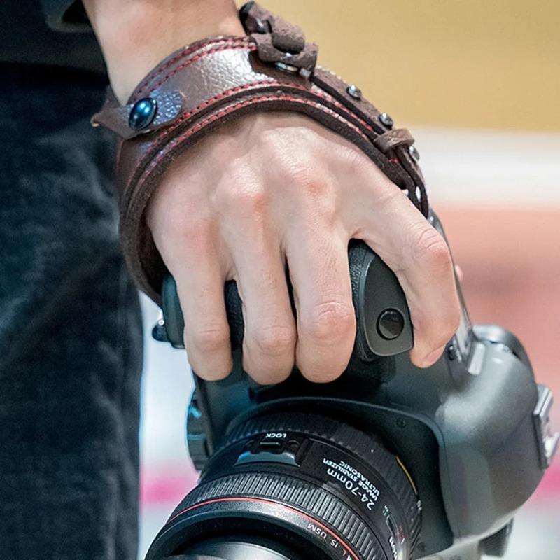 Leather S-Shaped Ergonomic Waterproof Durable Double Locking Clasp Hand Grip Wrist Strap for SLR Camera