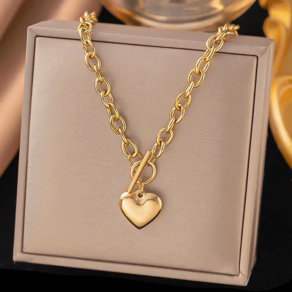French Titanium Steel Heart Choker Necklace And Bracelet Set Sweet Peach Heart Tassel Design Women Jewelry