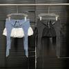 Summer New American Retro Design Sense Age Reduction Spice Girl High Waist Denim Splicing A Word Bud Short Skirt Women