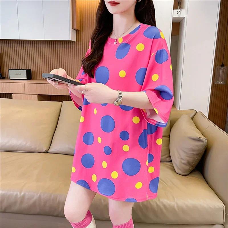 Sommer Vintage Print T-Shirt Mode Damen Übergroß Grafik Langarm T-Shirts Y2k Oberteile Harajuku Hip Hop Streetwear Jugend