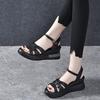 Horse shoes sandals women's summer 2025 new woven wedge heel thick sole non-slip retro one-word buckle belt women's sandals