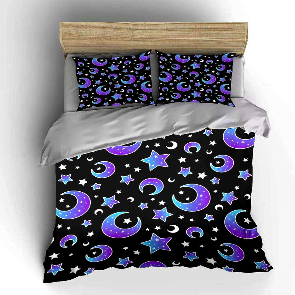 Starry Moonlit Background Bedding Set For Kids Luxury Gift 3Pcs Digital Print Comforter Set Soft Comfortable Breathable