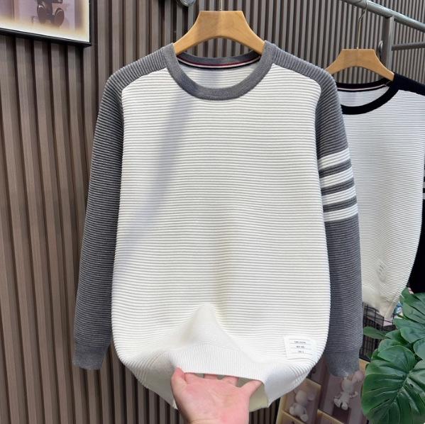 Autumn/Winter Color Block TB Sweater: Loose Fit, Long Sleeve, Round Neck, Casual Raglan Knitwear for Couples.