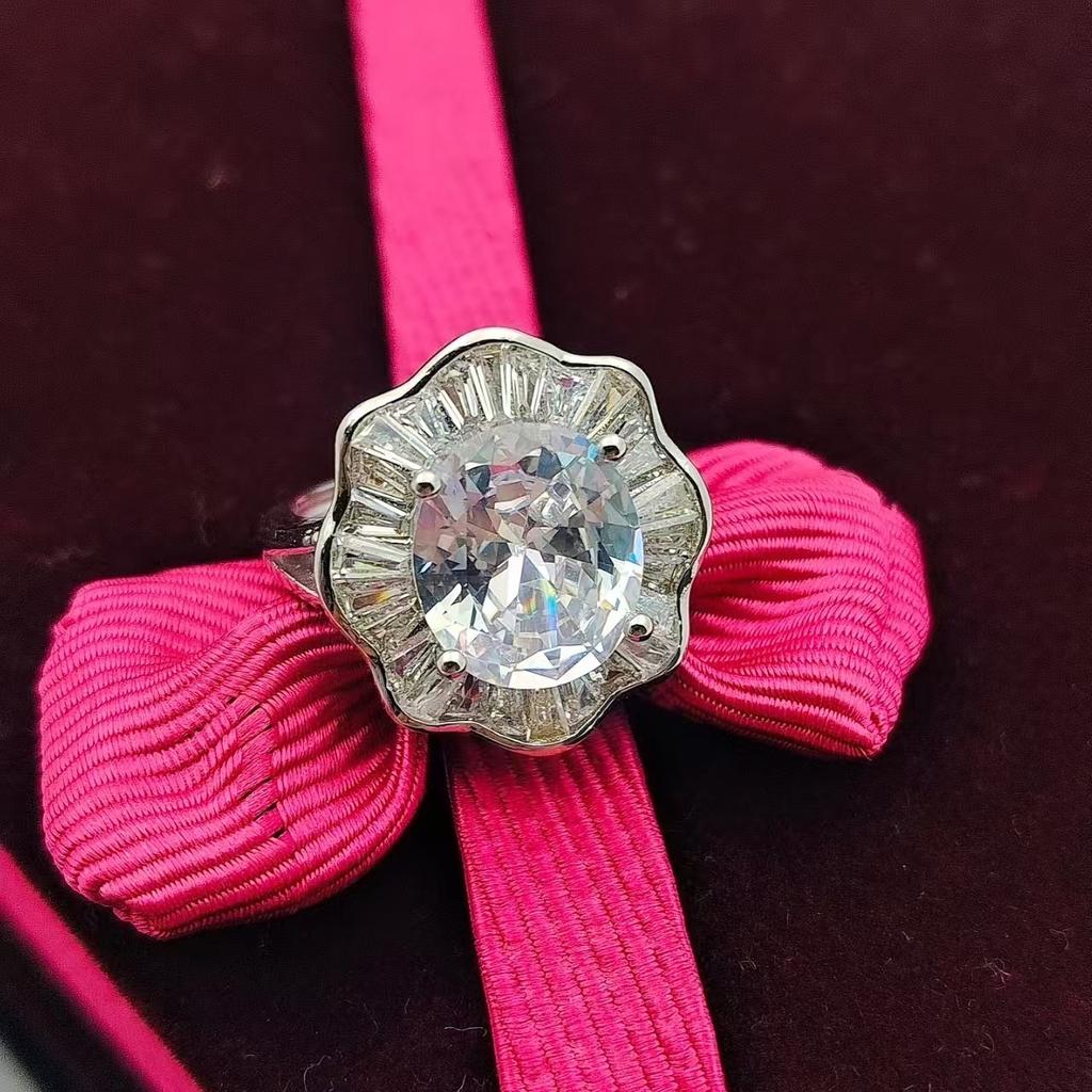 High-End Jewelry Exaggerated Coconut Egg-Shaped High Carbon Diamond Ring Classic Versatile Colored Treasure Ring Women