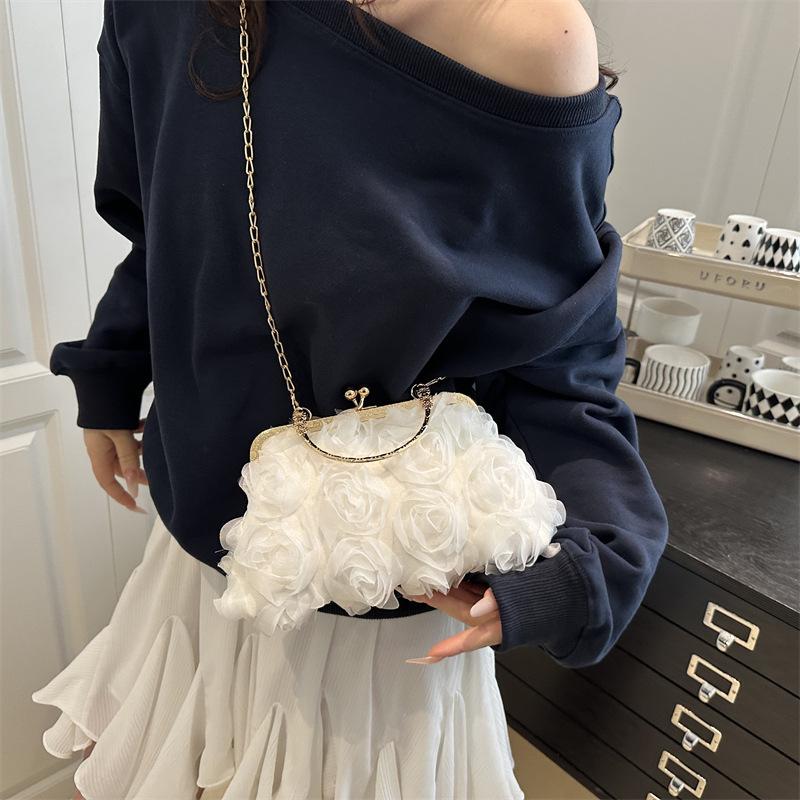 New summer sweet rose dinner chain bag banquet handbag cheongsam evening dress literary diagonal bag