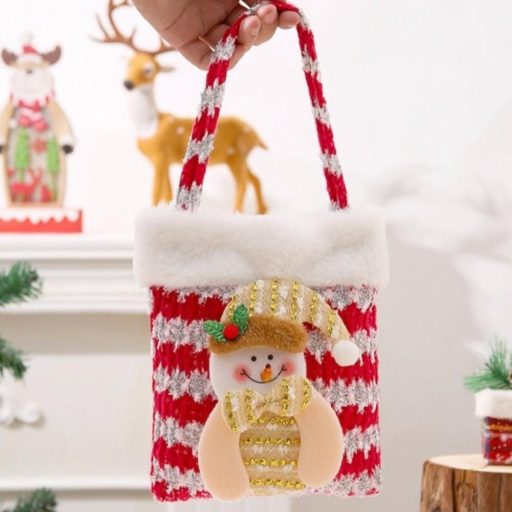3D Snowman Christmas Gift Bag Knit Christmas Apple Bag Cute Plush Storage Bag  Xmas Holiday