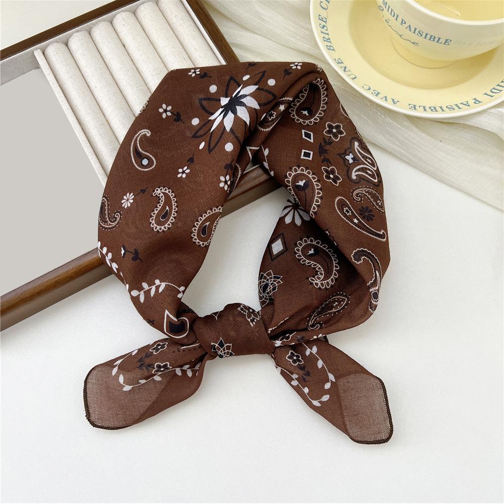58cm Print Cotton Linen Square Neck Scarf Fashion Soft Floral Bandanas Headscarf Women Turban Head Wrap Elegant Neckerchief