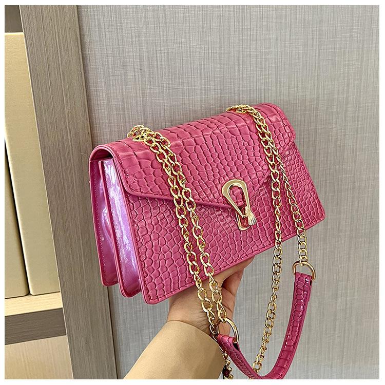 Crocodile Patterned Chain Women's Bag, Trendy Korean Version, Single Shoulder Crossbody Women's Bag, Small Square Bag