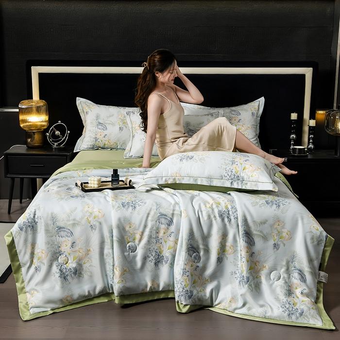 Washed tencel printed summer quilt four-piece cool silk single-piece summer cool quilt air conditioner for summer use