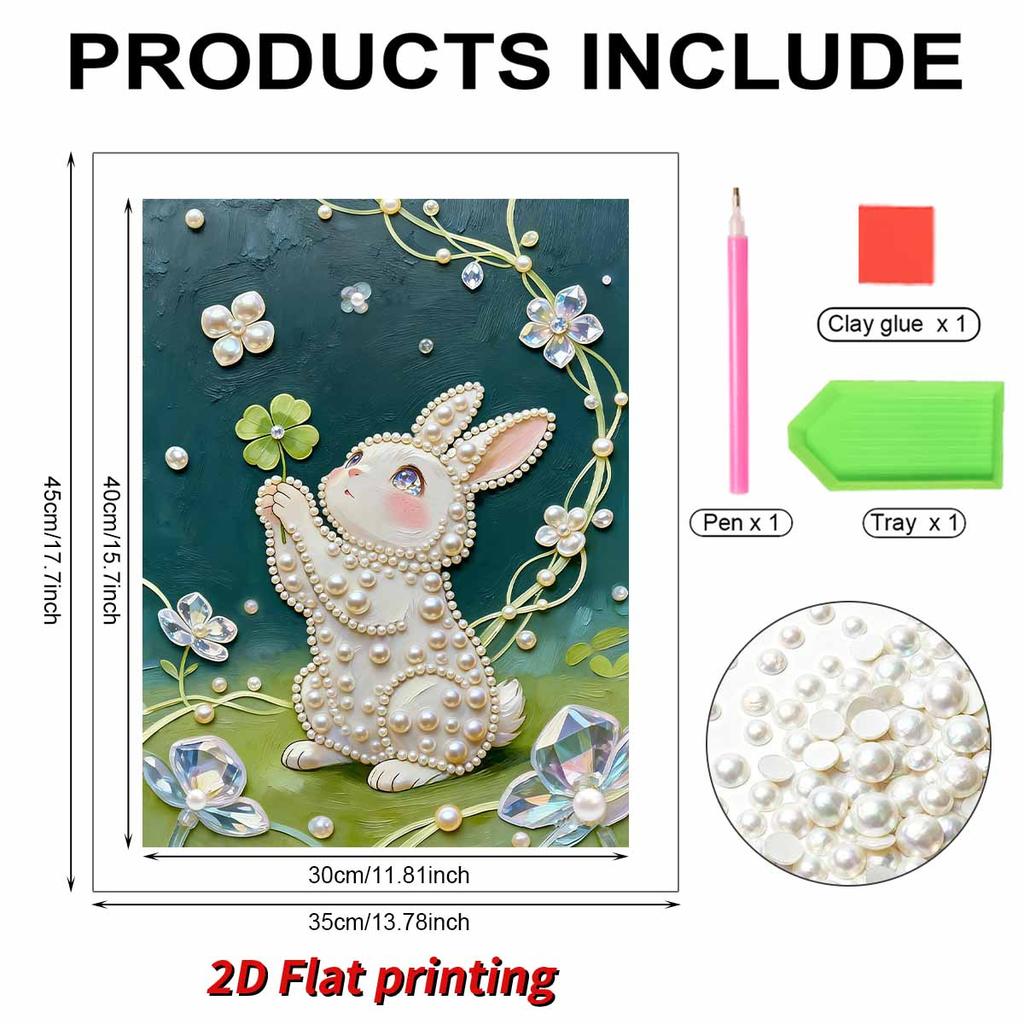 5D Frameless Pearl Painting Rabbit and Flower Diy Handmade Sticky Diamond Creative Canvas Art Painting Bedroom Decoration Living Room Hanging Painting