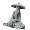 Mini Fisherman Statue Aquarium Sitting Fishing Figurine Asian Zen Decoration Sandstone Vintage