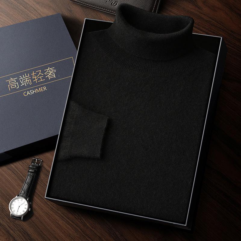 Men's High Neck Cashmere Sweater - Solid Color, Long Sleeve Knitwear for Casual and Business Wear