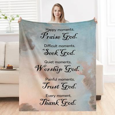 1pc Soft and Cozy Christian Blanket with Inspirational Bible Verses and Prayers - Perfect Gift for Women and Catholic Faithful#