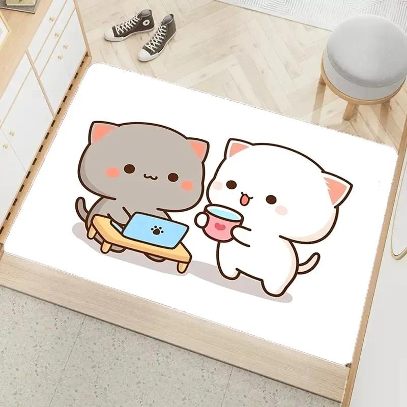 Entrance Door Mat Cute Peach Mochi Print Non-slip Absorbent Bathroom Cartoon Rug Home Bedroom Carpet Room Decoration