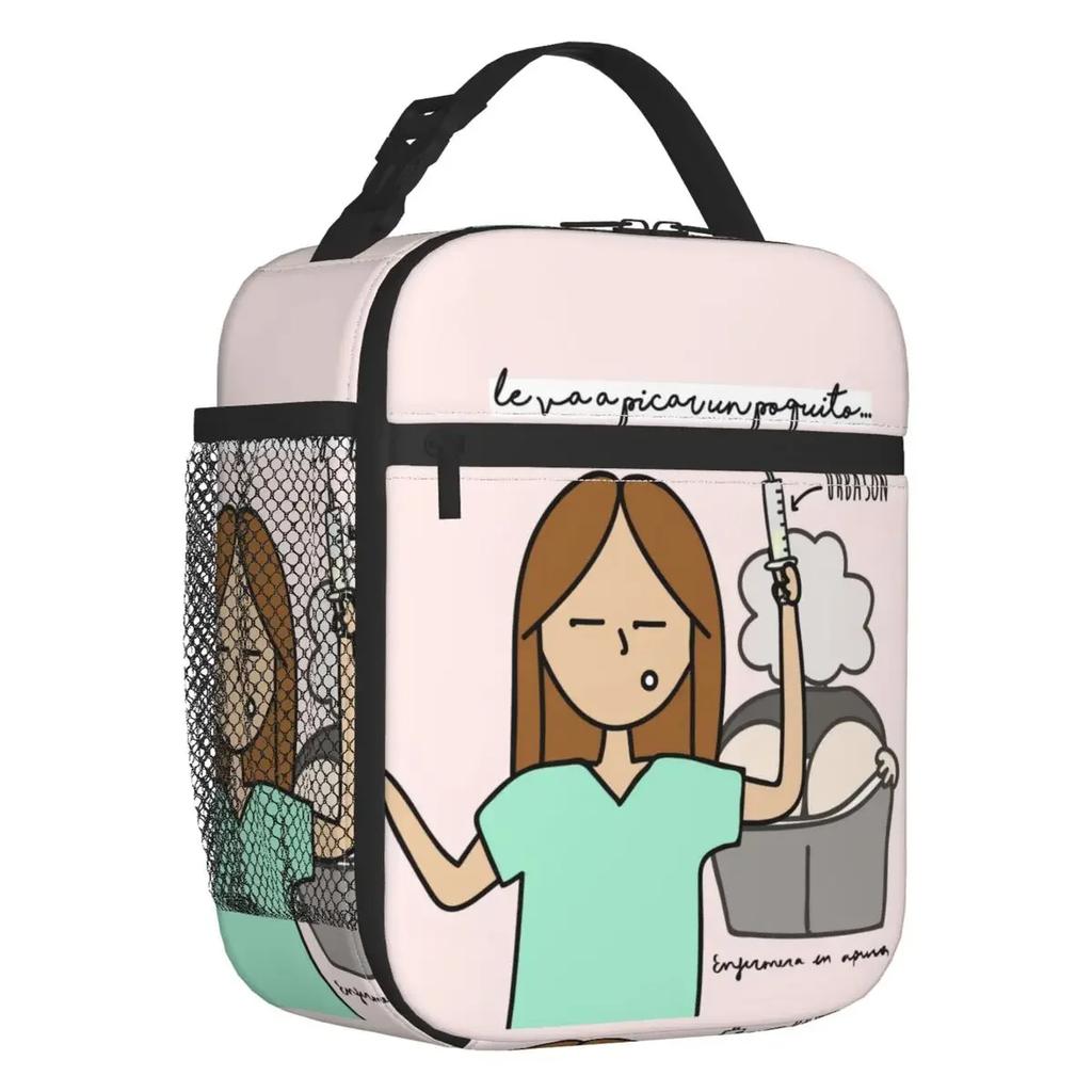 Cartoon Ladies Nurse Doctor Printed Portable Lunch Box for Women Multifunction Cooler Thermal Food Insulated Lunch Bag