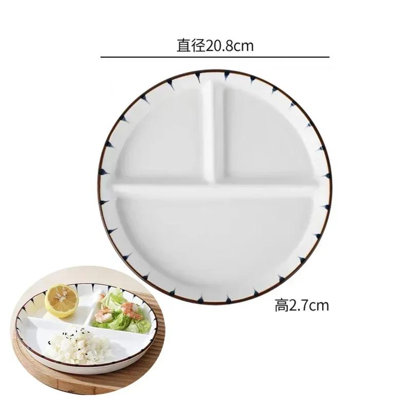 Divider Plate Ceramic Dish Serving Platter Children's Tableware Cartoon Ceramic Grid Plate for One Person Breakfast Plate Bowl