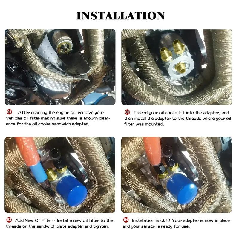 Universal Square Oil Cooler Filter Sandwich Plate+ 90℃ Thermostat 3/4" 16-UNF With AN8/AN10 Oil Filter Sandwich Adapter Aluminum