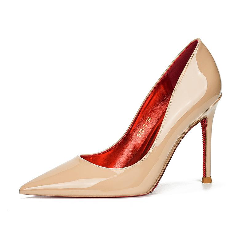 

C стразы красная подошва боковая пустая всеохватывающая шпилька высокий каблук женский острый носок мелкий вырез сексуальный темперамент универсальный французский 40