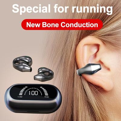 NUOVO Auricolare a conduzione ossea Bluetooth 5.2 Clip per orecchio Orecchino Cuffie wireless Cuffie sportive Gancio per l'orecchio con microfono